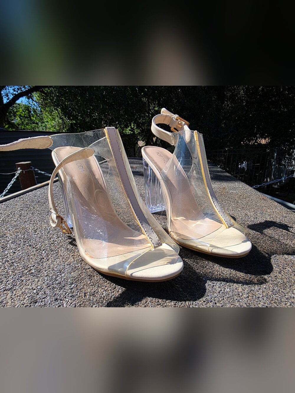 Top Moda Clear  and Nude Block Heel Sandals